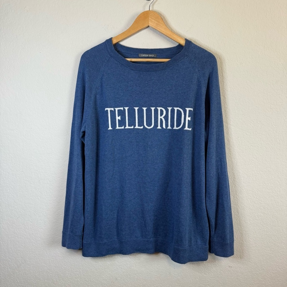 Caroline Grace Cashmere Blend Telluride Long Sleeve Blue Sweater Shirt Sz Large